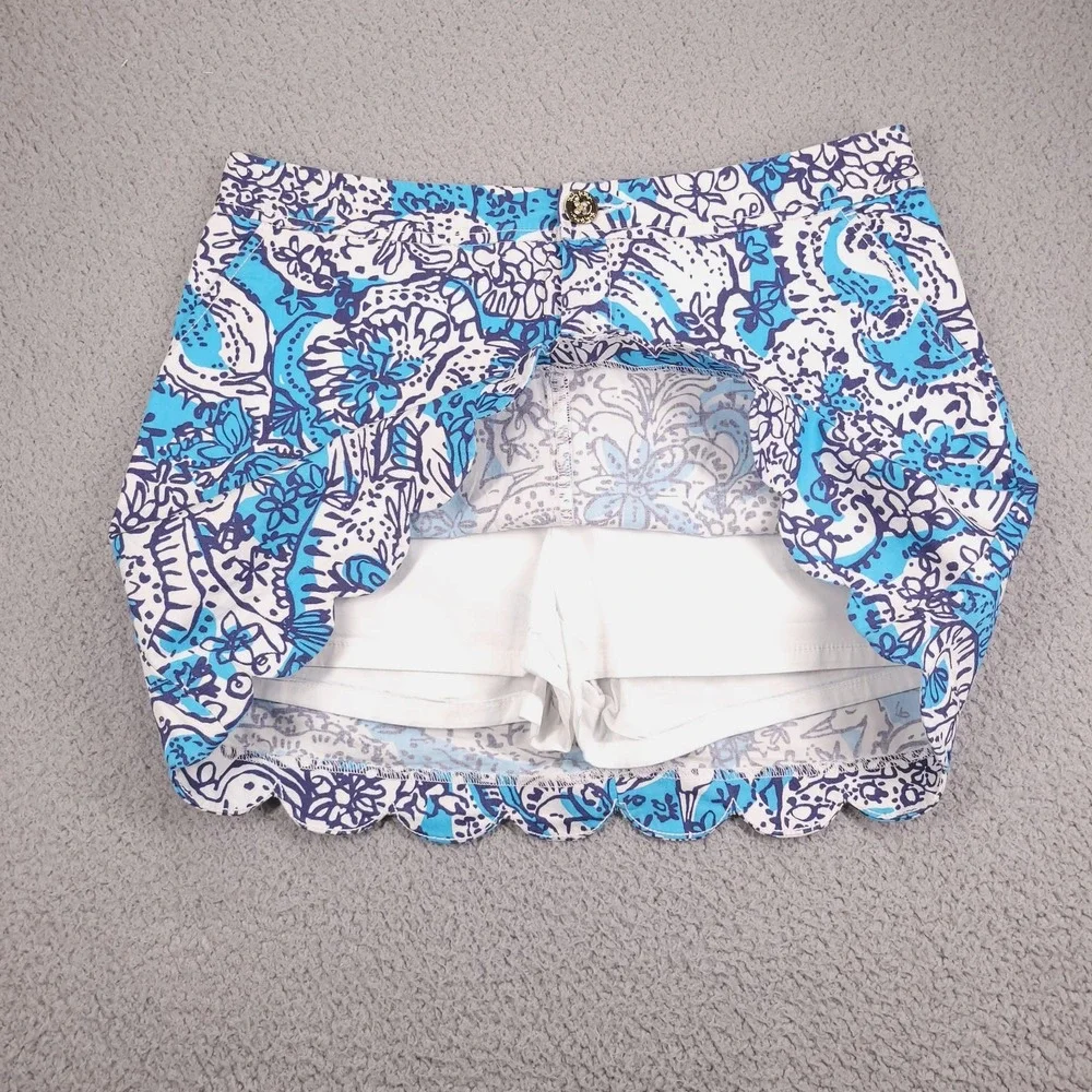 LILLY PULITZER Skort Size 6 Colette Scallop Hem Cotton Blue Hippy Print